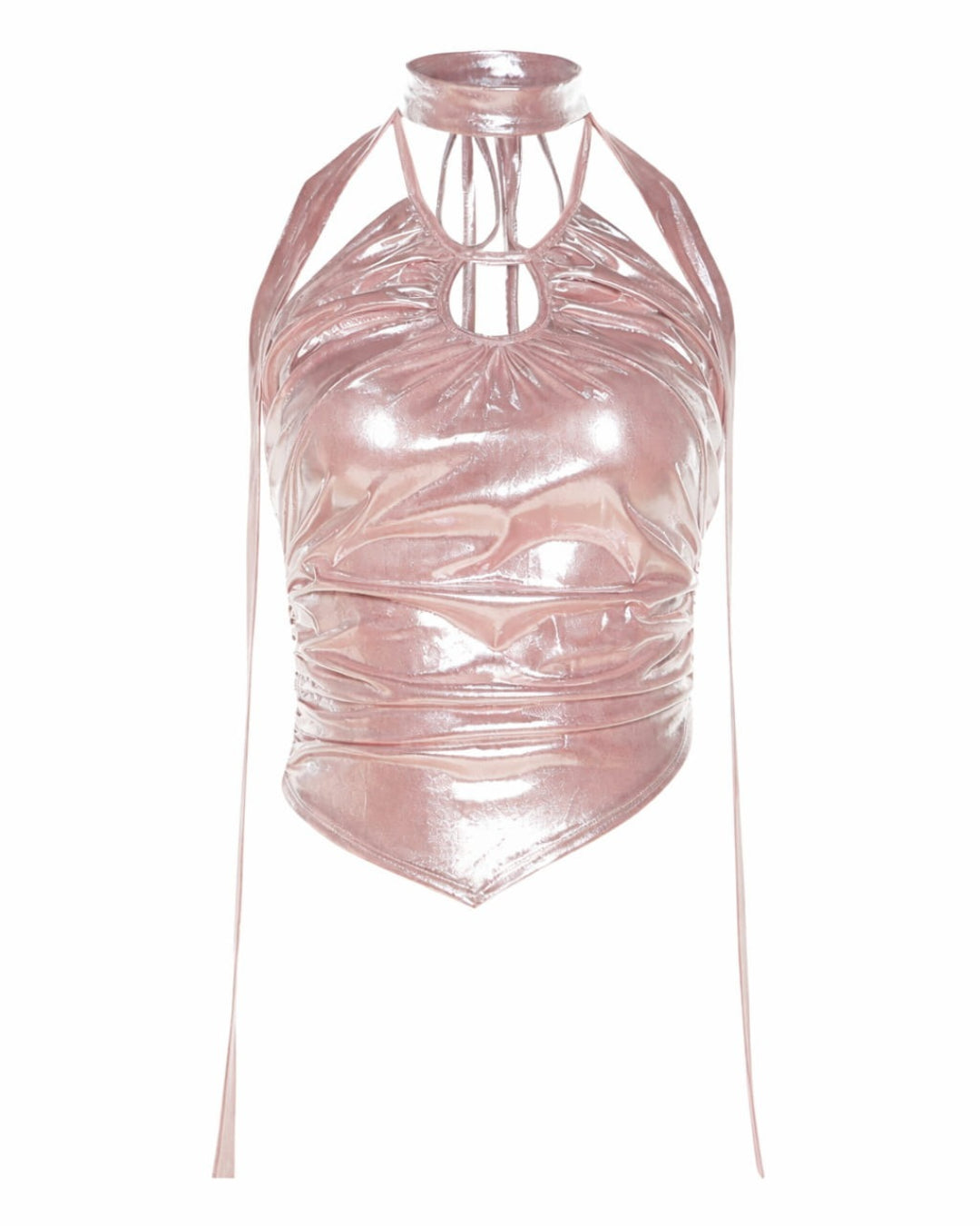 GyaruLab Metallic Liquid Gloss Halter Top - Pink & Silver