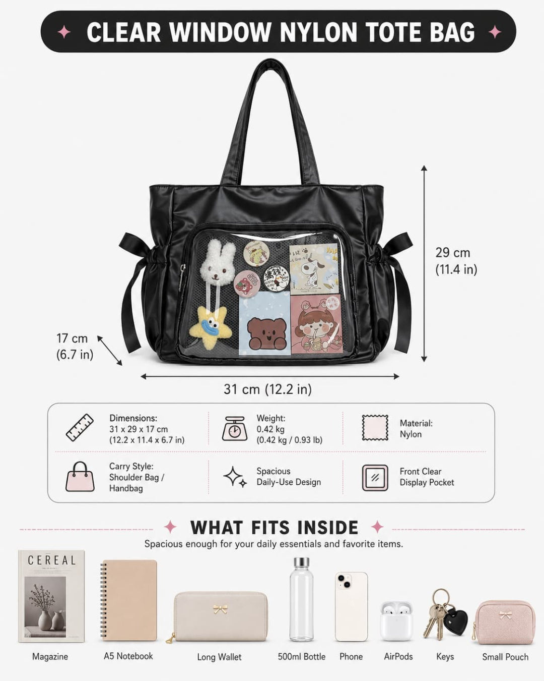 GyaruLab Satin Bow Clear Window Ita Tote Bag