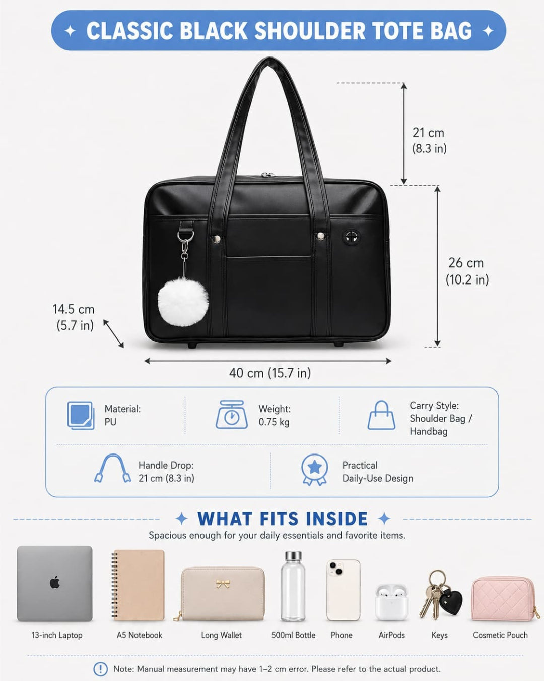 Classic Black Gyaru School Tote Bag