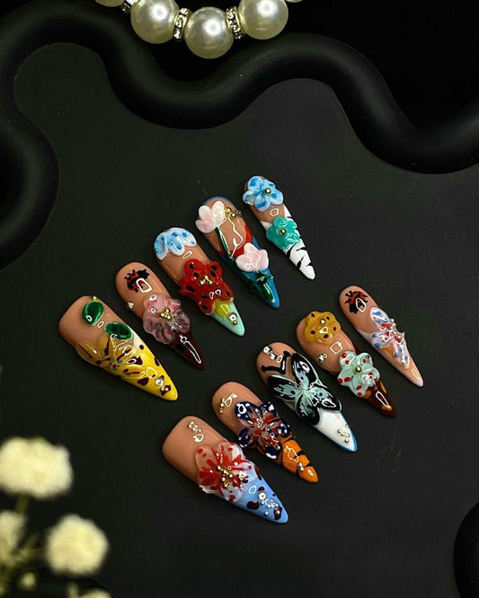 GyaruLab "Artisanal" 3D Sculpted Floral Nails - GyaruLab