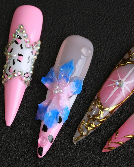 GyaruLab "Cosmic Candy" Leopard Chrome Nails - GyaruLab