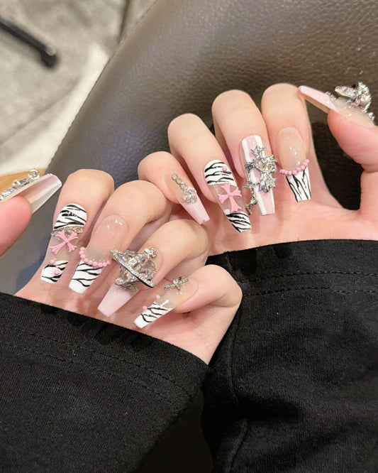 GyaruLab "Cosmic Zebra" Pink Orb Nails - GyaruLab