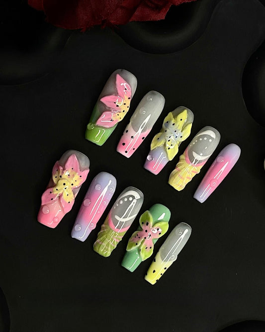 GyaruLab "Neon Dew" 3D Frosted Bloom Nails - GyaruLab