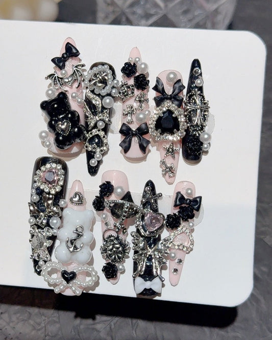 GyaruLab "Obsidian Angel" Dark Gothic Nails - GyaruLab