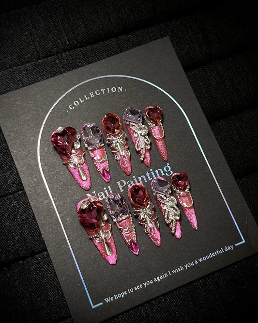 Agejo Nail Ideas: Cat-Eye, Hearts, Crystals & Dark Pink Glam