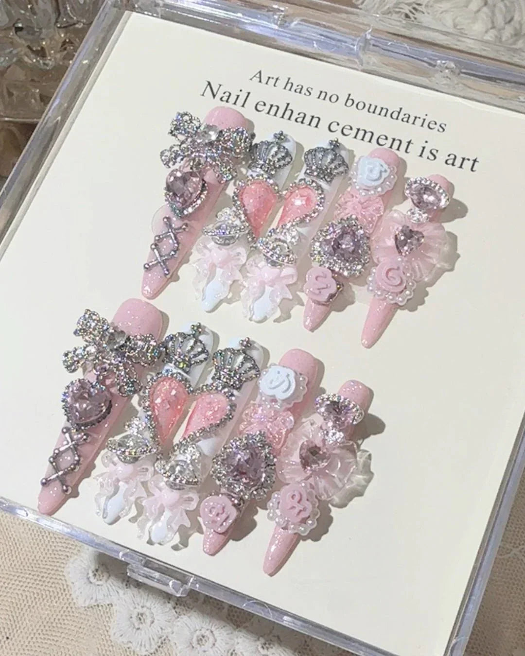 Hime Gyaru Nails Lookbook: Crown, Lace, Pearls & Pink Sets