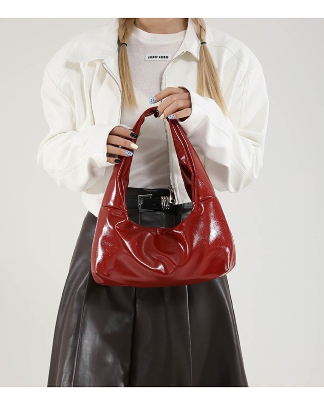 GyaruLab Patent Bow Studded Shoulder Bag