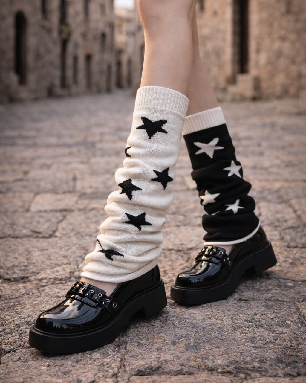 GyaruLab Reversible Star Pattern Knit Leg Warmers