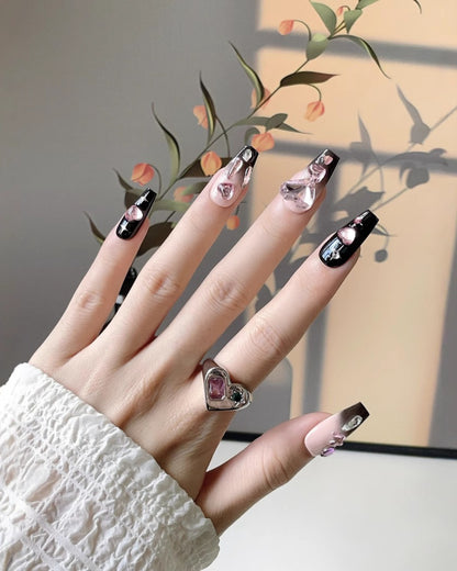 GyaruLab Crystal Heart Glam Press-On Nails