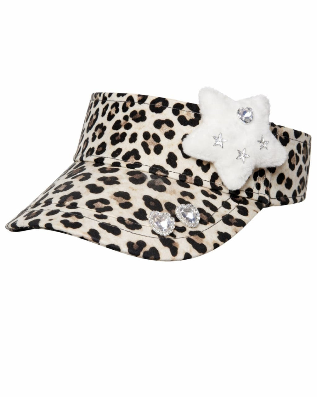 GyaruLab Y2K Leopard Star Visor with Crystal Hearts