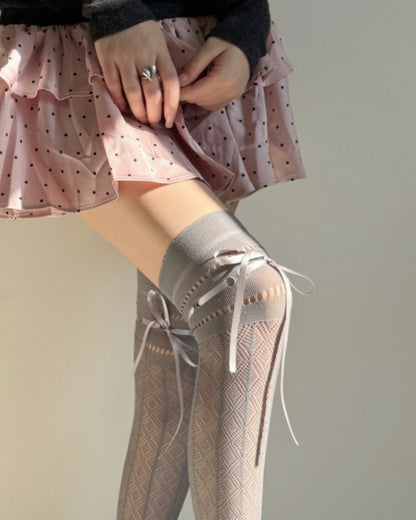 GyaruLab Ribbon Lace Thigh High Socks