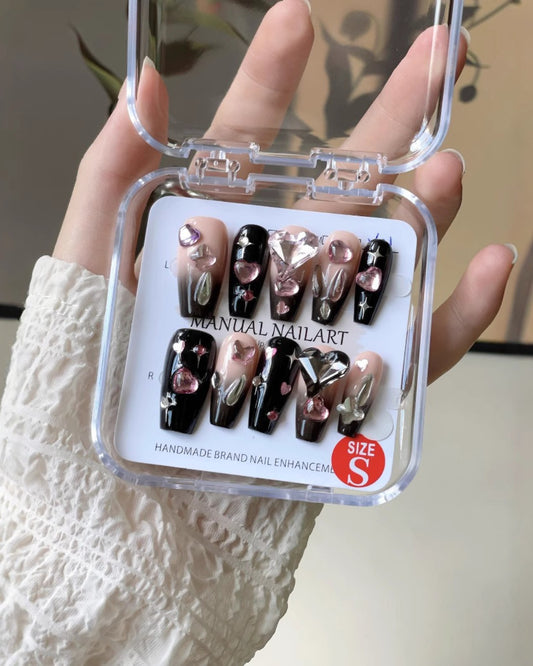 GyaruLab Crystal Heart Glam Press-On Nails