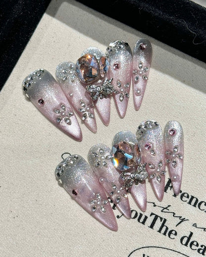 GyaruLab Y2K Leopard Crystal Bow Long Nail Set