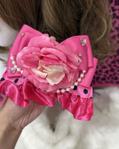 GyaruLab Pink Rose Leopard Bow Hair Accessory