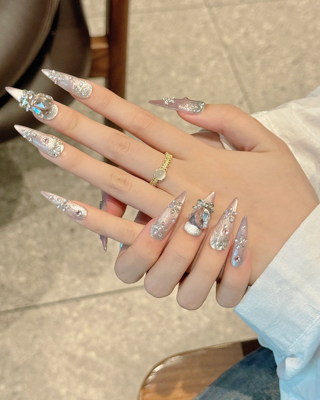 GyaruLab Y2K Leopard Crystal Bow Long Nail Set