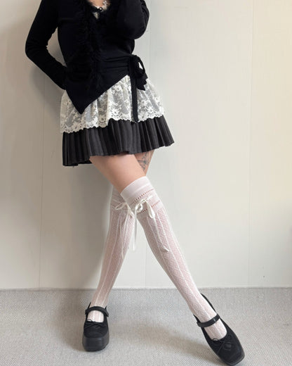 GyaruLab Ribbon Lace Thigh High Socks
