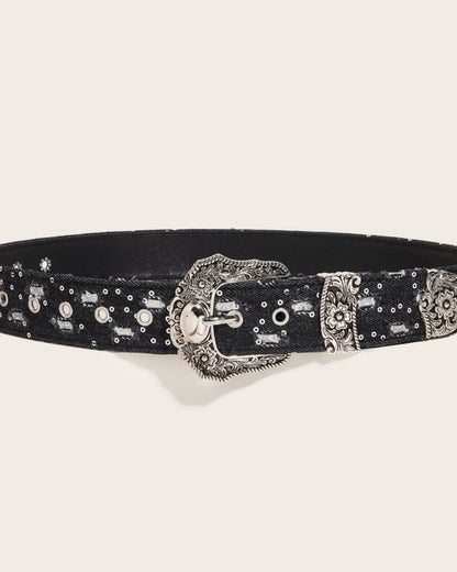 GyaruLab Denim Western Floral Buckle Belt