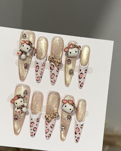GyaruLab Leopard Kitty Press-On Nail Set