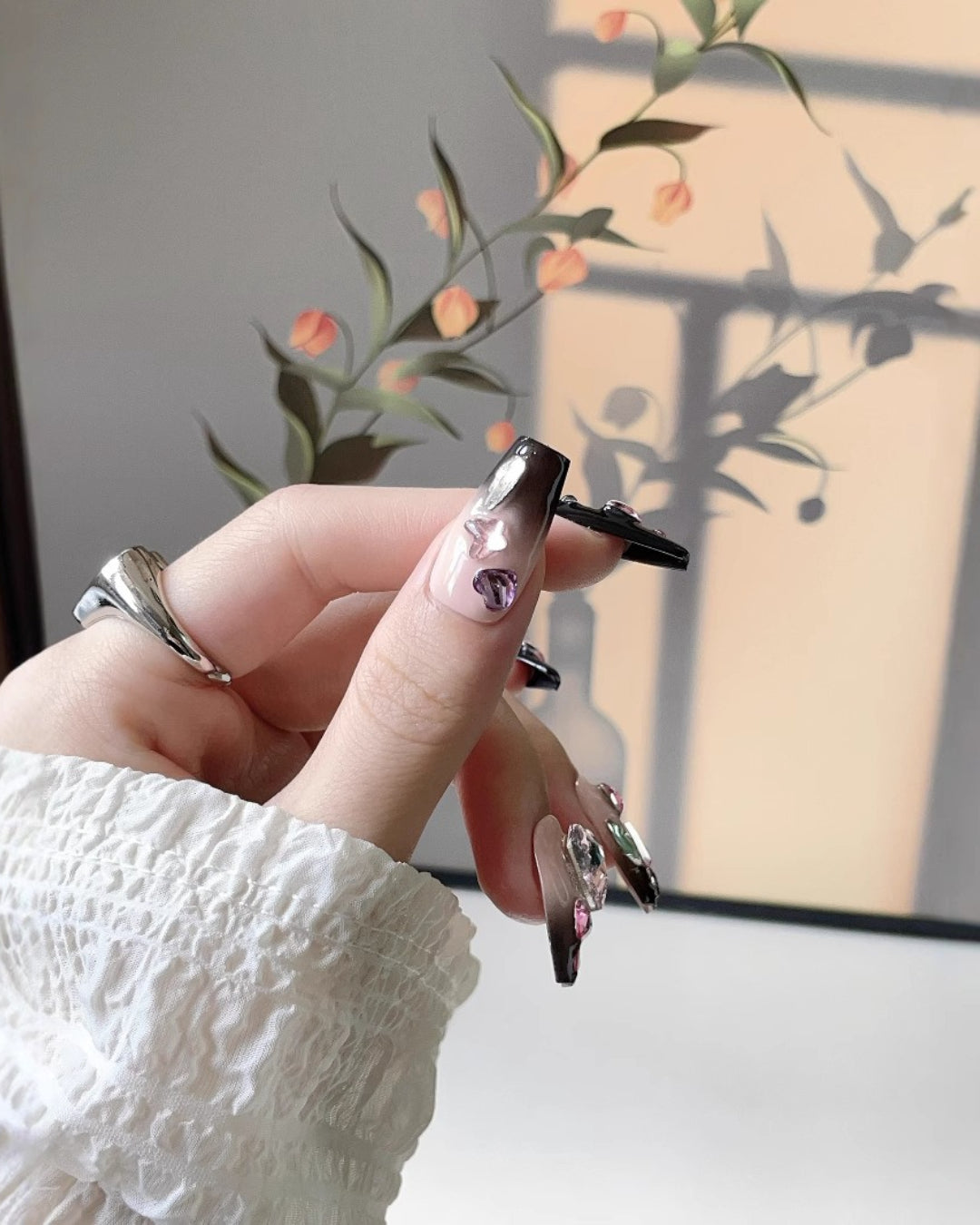 GyaruLab Crystal Heart Glam Press-On Nails