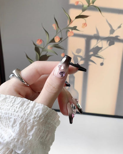 GyaruLab Crystal Heart Glam Press-On Nails