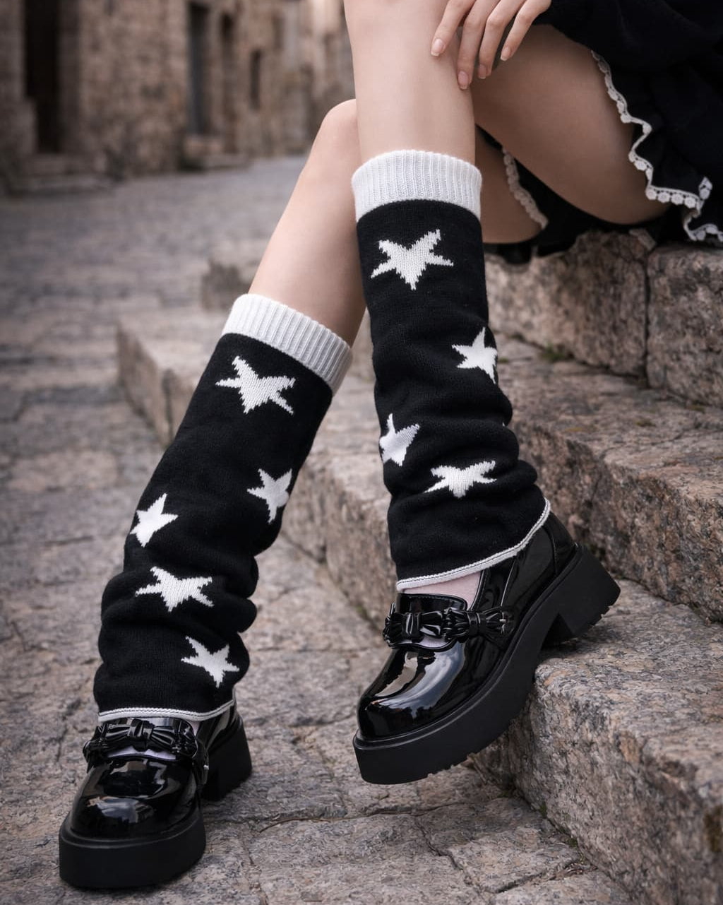 GyaruLab Reversible Star Pattern Knit Leg Warmers
