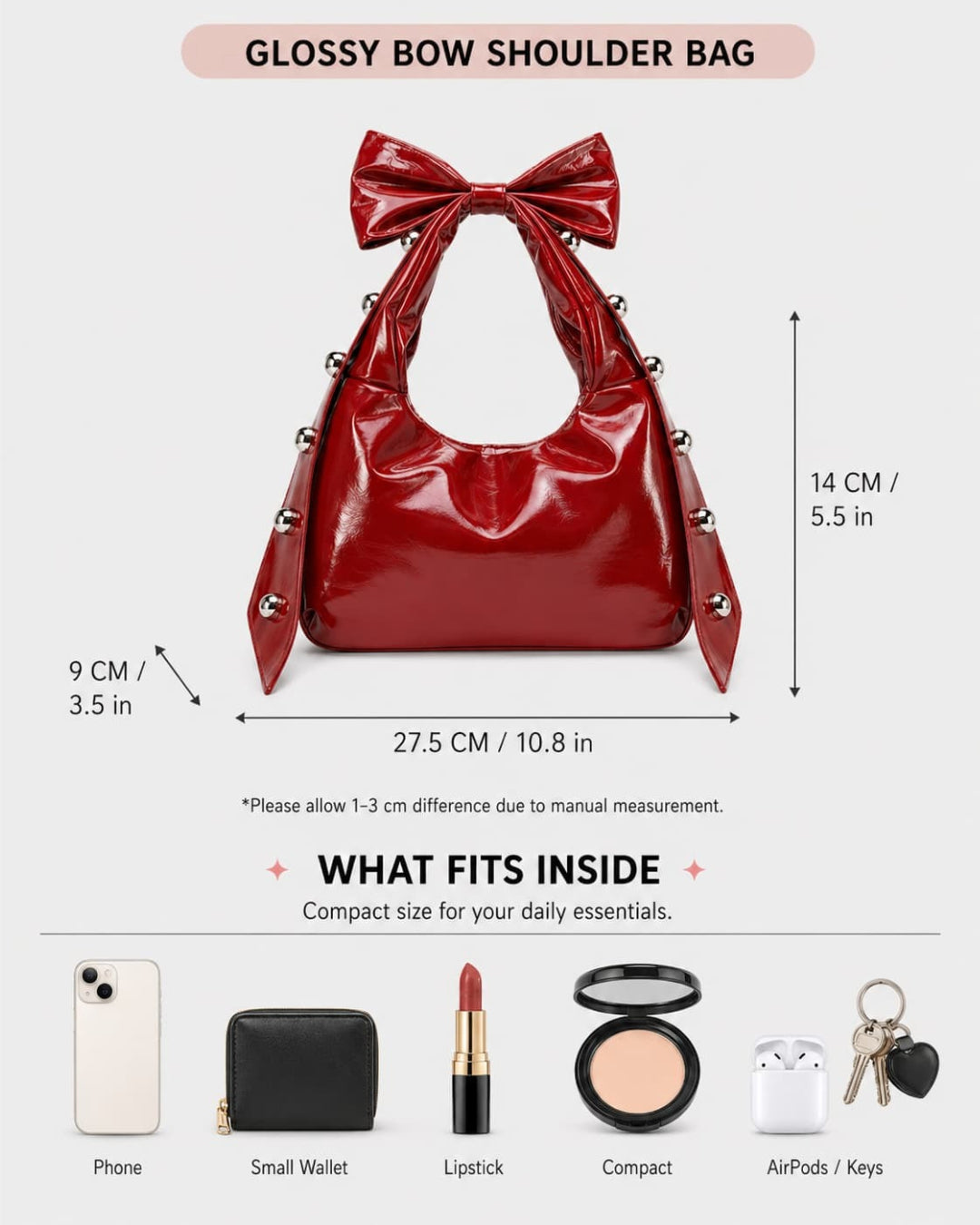GyaruLab Patent Bow Studded Shoulder Bag
