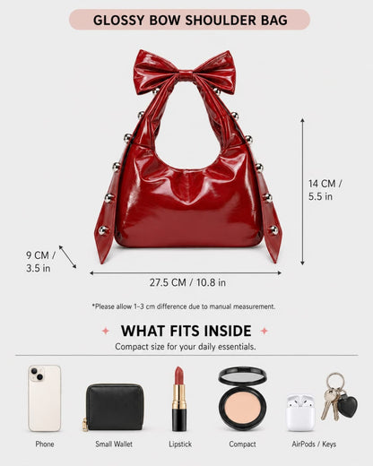 GyaruLab Patent Bow Studded Shoulder Bag