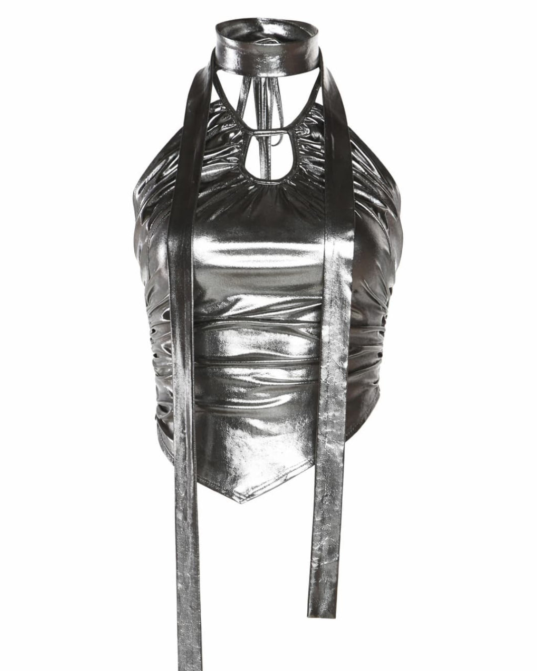 GyaruLab Metallic Liquid Gloss Halter Top - Pink & Silver