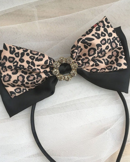 GyaruLab Leopard Bow Headband Hair Tie Set