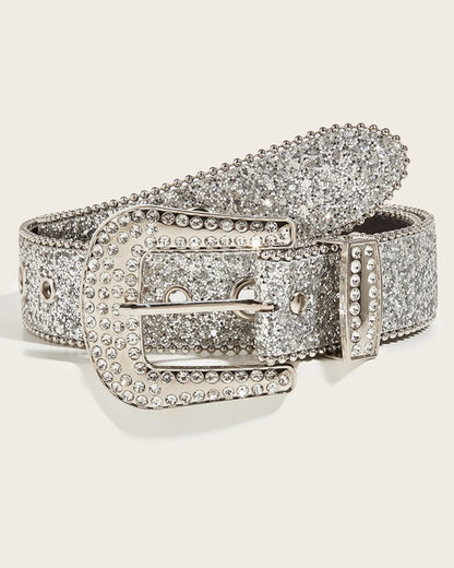 GyaruLab Y2K Rhinestone Heart Buckle Glitter Statement Belt
