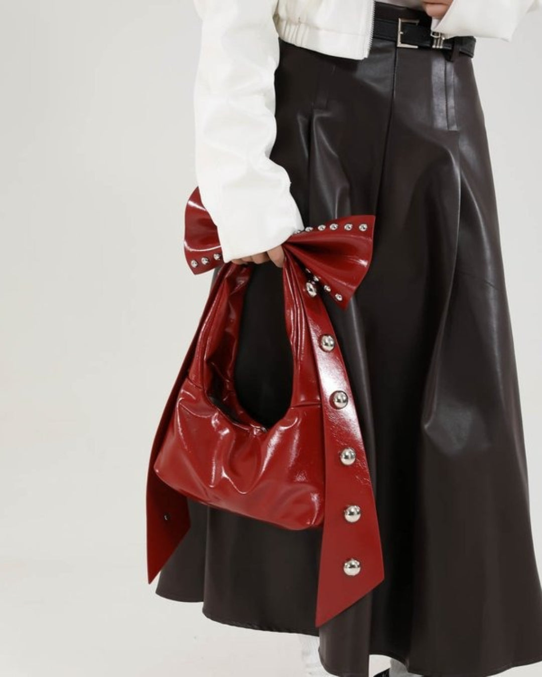 GyaruLab Patent Bow Studded Shoulder Bag