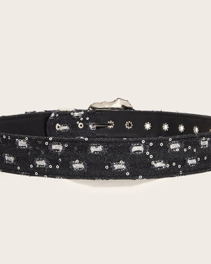 GyaruLab Denim Western Floral Buckle Belt