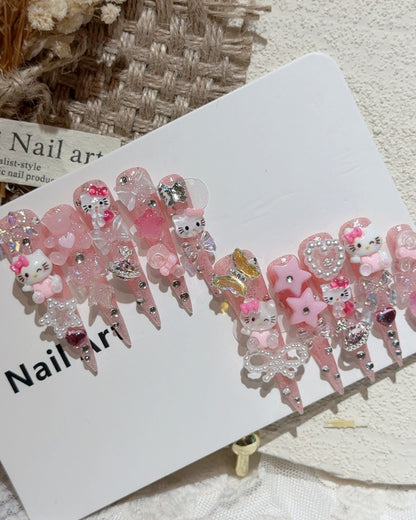 GyaruLab Pink Kawaii 3D Charm Press-On Nails