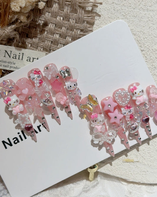 GyaruLab Pink Kawaii 3D Charm Press-On Nails