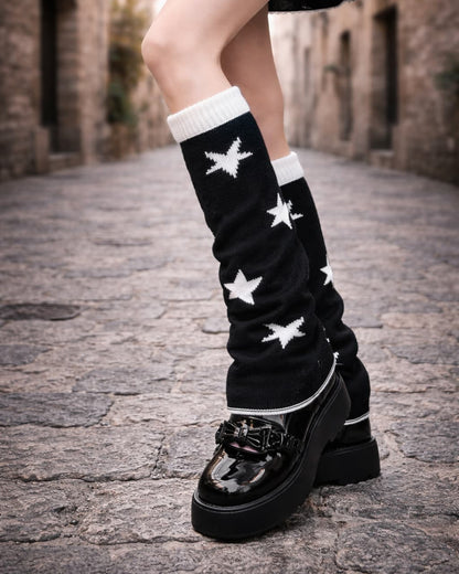 GyaruLab Reversible Star Pattern Knit Leg Warmers