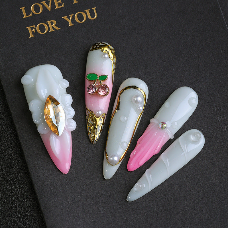 GyaruLab Cherry Pearl Shell Press-On Nails