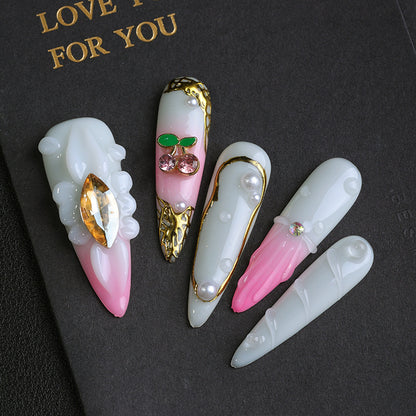 GyaruLab Cherry Pearl Shell Press-On Nails
