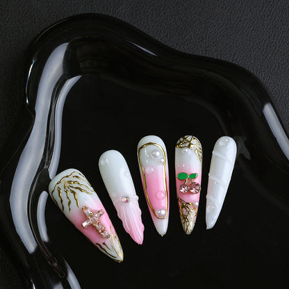 GyaruLab Cherry Pearl Shell Press-On Nails