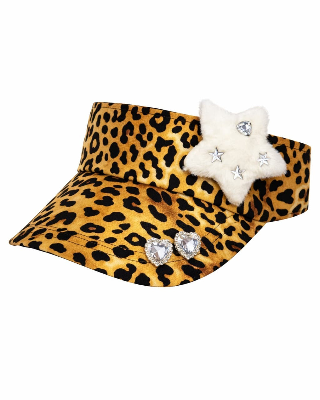 GyaruLab Y2K Leopard Star Visor with Crystal Hearts