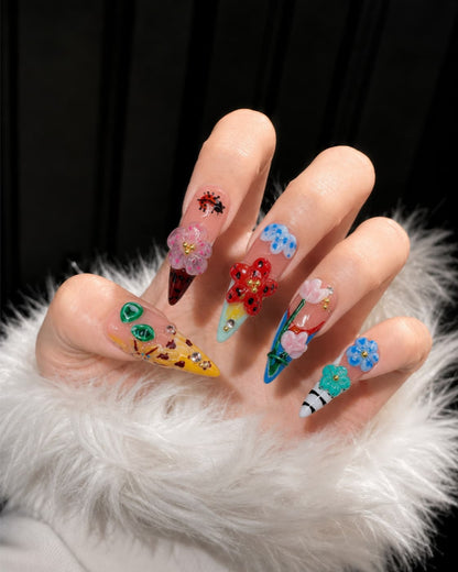 GyaruLab 3D Flower Butterfly Press-On Nail Set