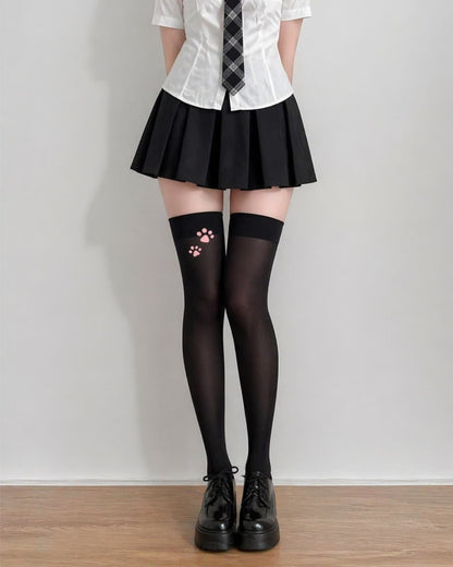 Gyarulab Cat Paw Print Thigh High Socks