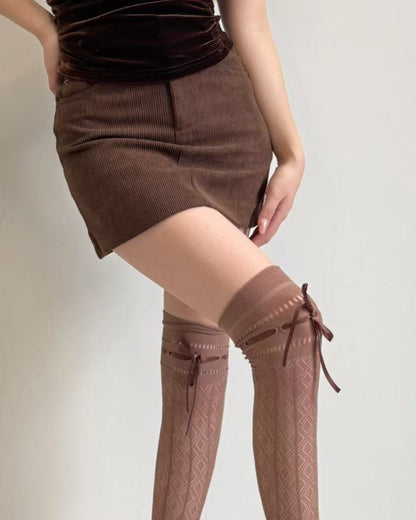 GyaruLab Ribbon Lace Thigh High Socks