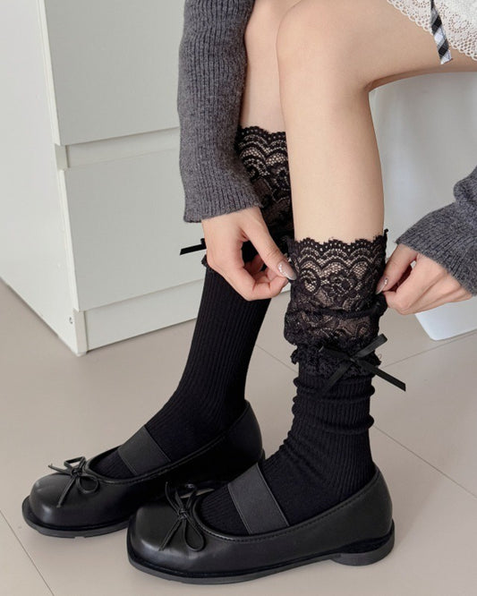 GyaruLab Hime Lace Ribbon Socks – Cute Gyaru Bow Socks