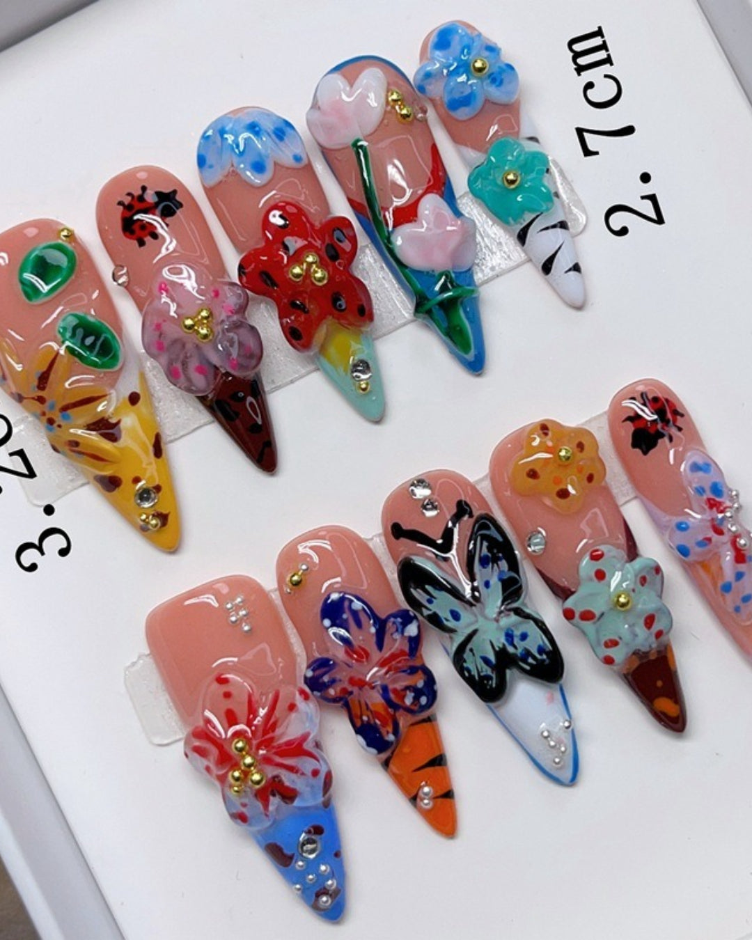 GyaruLab 3D Flower Butterfly Press-On Nail Set