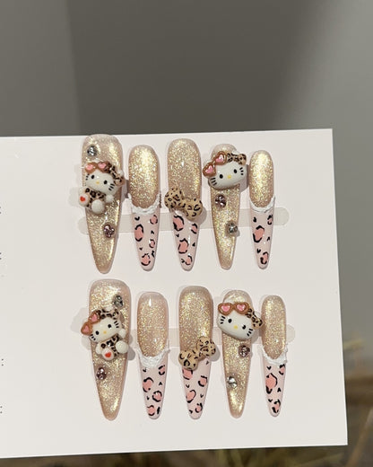 GyaruLab Leopard Kitty Press-On Nail Set