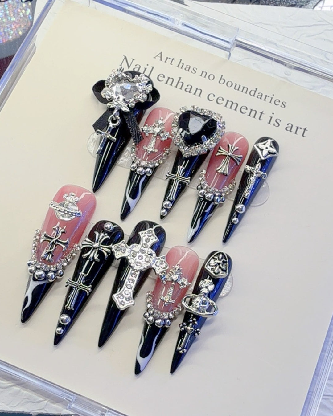 GyaruLab Gothic Cross Chrome Press On Nails