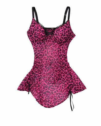 GyaruLab Sexy Lace Stitching Top Gothic Leopard Mesh Cami