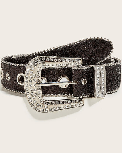 GyaruLab Y2K Rhinestone Heart Buckle Glitter Statement Belt