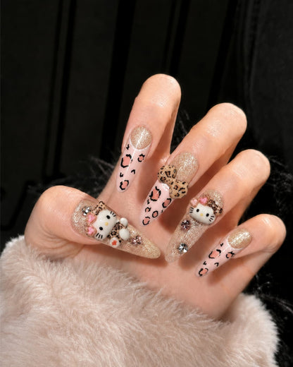 GyaruLab Leopard Kitty Press-On Nail Set