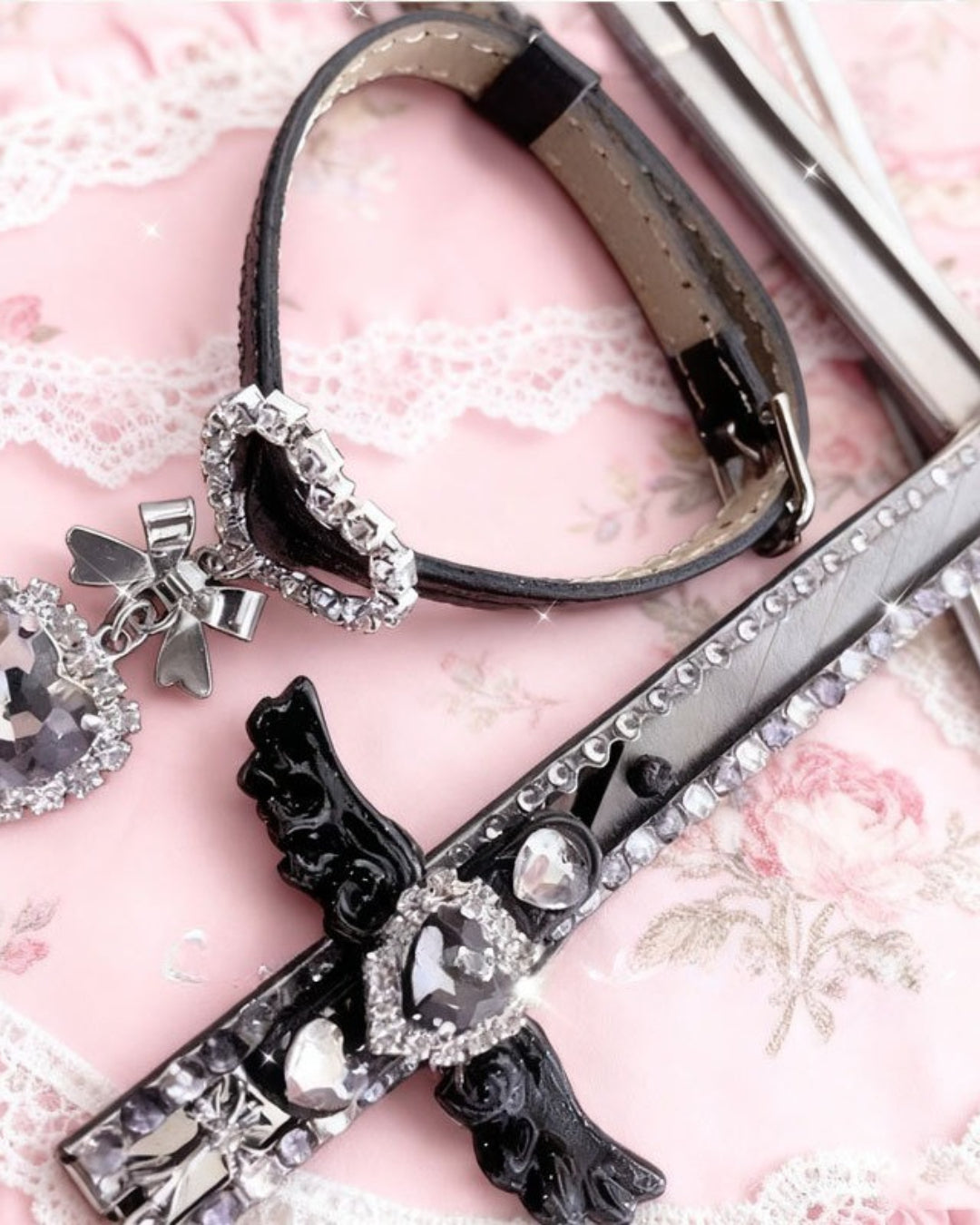 GyaruLab Y2K Coquette Butterfly Heart Rhinestone Choker